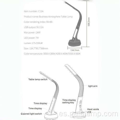 Lámpara de reloj de protección ocular colorida multifuncional